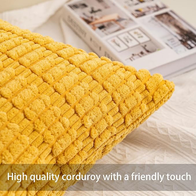 Aegero Pack of 2 Corduroy Decorative Throw Pillow Covers 16x16 Inch Soft Striped Pillow Covers Modern Farmhouse Home Decor for Sofa Living Room Couch Bed（Yellow） - Image 2
