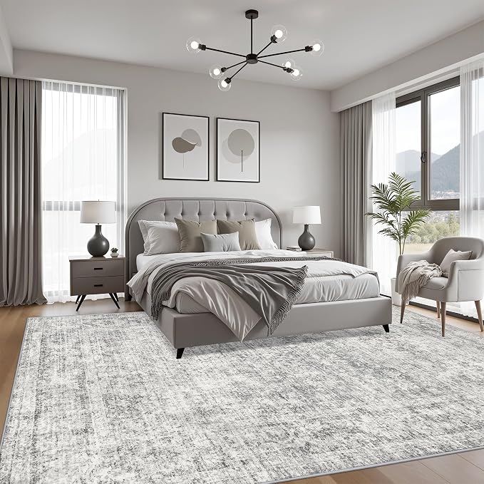 4x6 Area Rug Living Room Rug: Washable Modern Abstract Soft Thin Rug Indoor Floor No Slip Carpet for Bedroom Dining Room Farmhouse Nursery Home Office - Retro Black Grey - Image 4