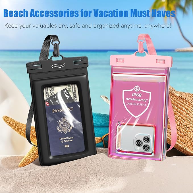 AiRunTech XL Waterproof Phone Pouch,Double Seal Floating Phone Case for Swimming Kayak Paddle Board,Protector iPhone 17 16 15 14 13, River Lake Canoe Boating Beach Accessories(Iridescent Pink+Black) - Image 5