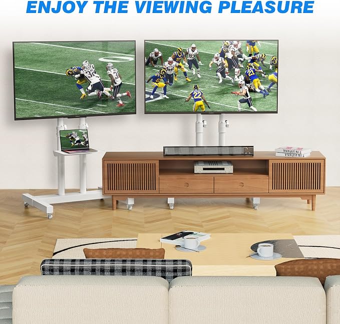 Rfiver Mobile TV Cart Rolling TV Stand for 32-83 Inch Screen Flat/Curved TVs up to 110lbs, Tilt and Height Adjustment Portable TV Stands on Wheel with Laptop Shelf, Outdoor TV Stand MAX VESA 600x400mm - Image 8