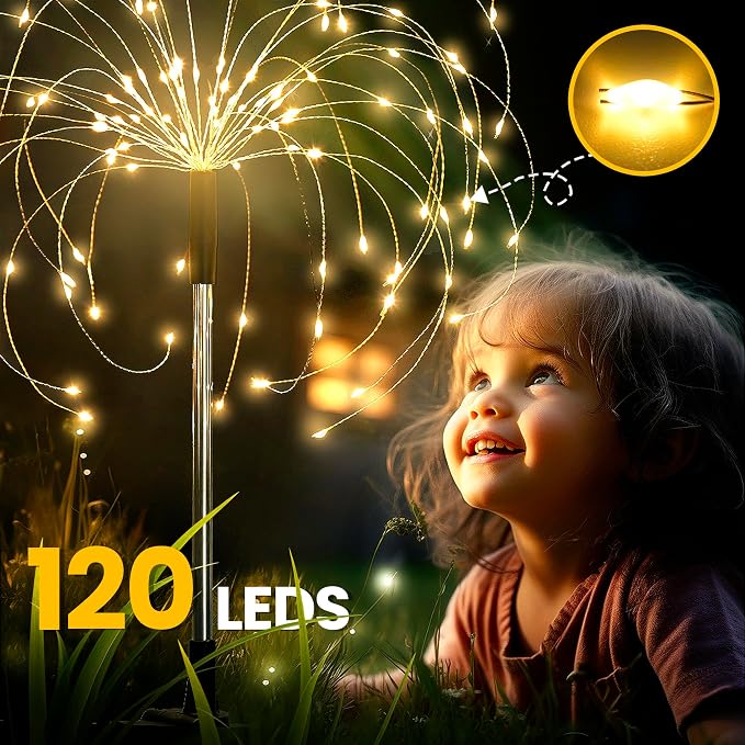 GIGALUMI Garden Decor Outdoor Lights 120LED 6Pack, Solar Garden Lights Outside Fairy Firework Decorative,Solar Powered for Yard Pathway Flowerbed Planter Balcony Patio, Gifts for mom (Warm White - Image 6