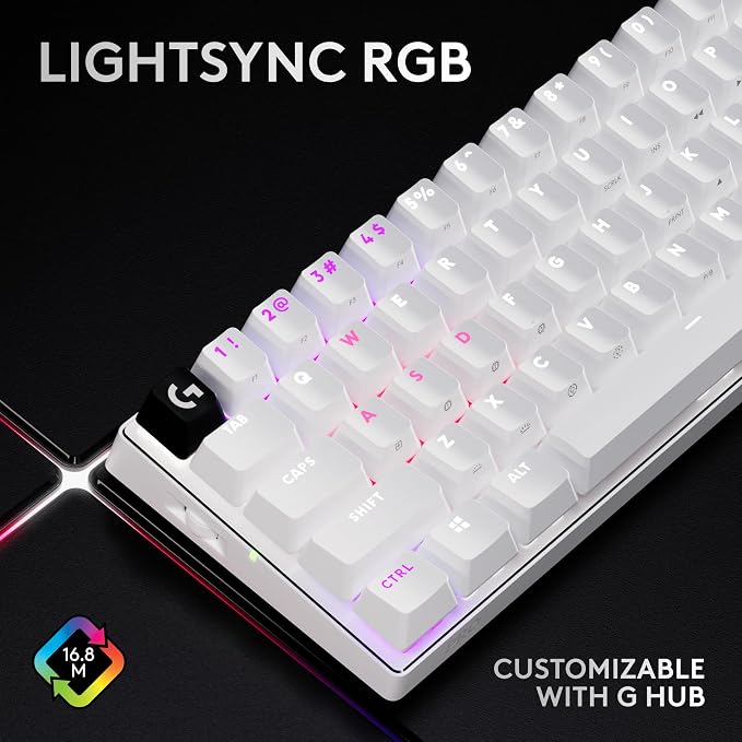 Logitech G PRO X 60% Wireless Gaming Keyboard (Tactile Optical) - White | Ultra compact TKL, for Windows PC, LIGHTSYNC RGB, dual-shot PBT keycaps, GX optical switches - Image 8