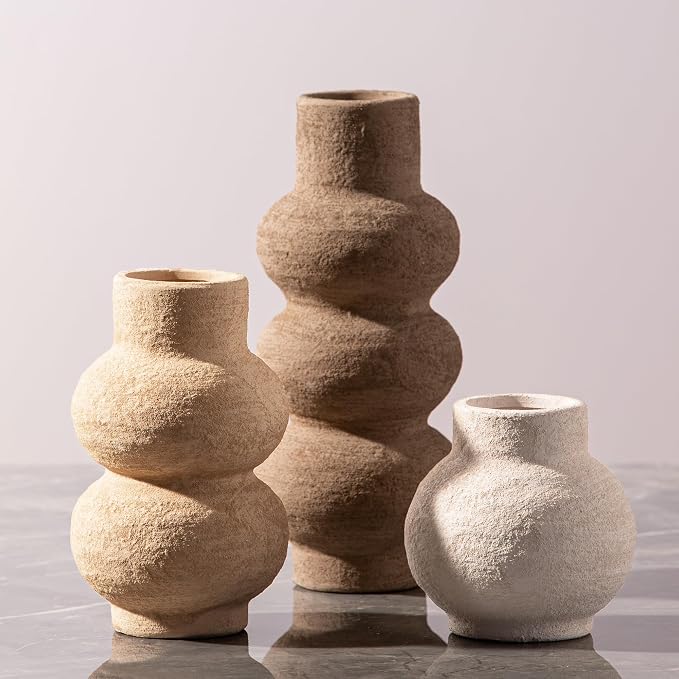 Ceramic Vase Home Table Decor - Flower Vase Set of 3 Living Room Kitchen Decorations Farmhouse Modern Rustic Vases Decorative Centerpiece for Shelf Bedroom Office Bathroom Dining Coffee Desk by VanseliaHome