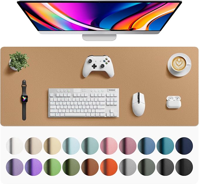 Aothia Faux Leather Desk Mat for Keyboard & Mouse (Khaki, 42" x 17") | Creates One Clean Surface For Your Keyboard, Mouse And Laptop, Helping Keep Your Workspace Organized Every Day by AothiaSimpleNaturalUnique
