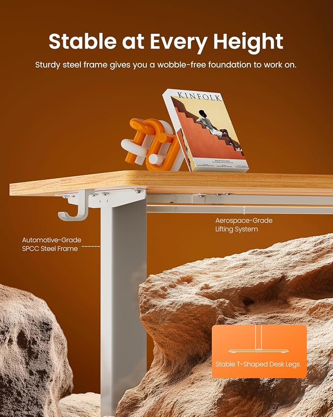 ErGear Height Adjustable Electric Standing Desk, 44 x 24 Inches Sit Stand up Desk, Memory Computer Home Office Desk, Light Vintage Brown - Image 5