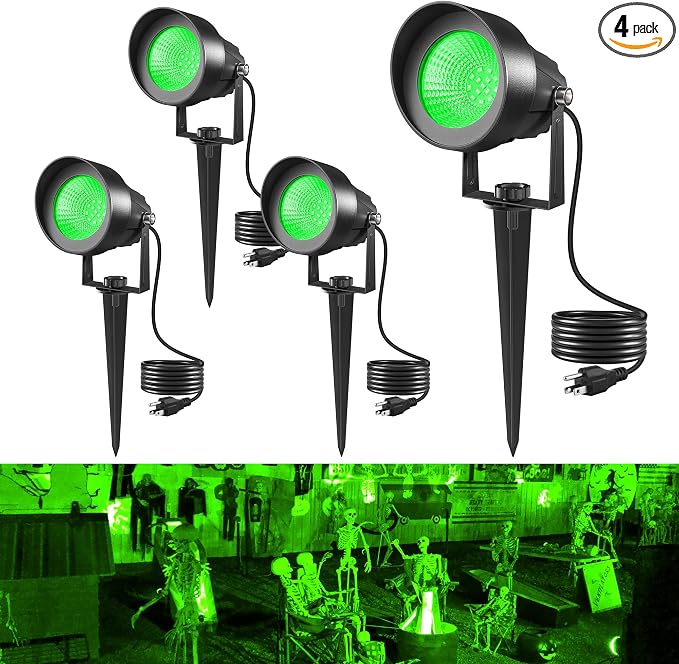 T-SUN Green Spotlight Outdoor, Waterproof LED Landscape Lighting with US Plug, Easy Install 270° Adjustable Outdoor Spot Lights for Garden Tree Yard Decor by T-SUN