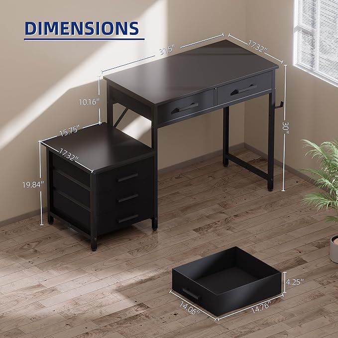 Pamray 47 inch Computer Desk with 5 Drawers and Printer Space for Office | Ample Storage, Space-saving, Easy Assembly, Sturdy, Suitable for Home Office, Study and Writing, Bedroom and Dorms - Image 3