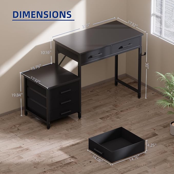 Pamray 47 inch Computer Desk with 5 Drawers and Printer Space for Office | Ample Storage, Space-saving, Easy Assembly, Sturdy, Suitable for Home Office, Study and Writing, Bedroom and Dorms - Image 3