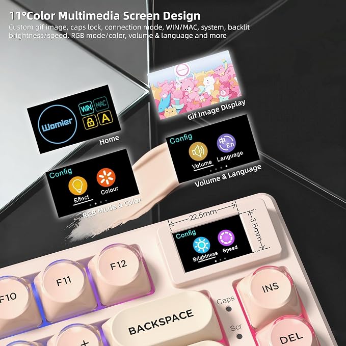Womier SK80 75% Foundation Mechanical Keyboard with Multimedia Display | Pink Gaming Creamy Keyboards, Jelly Keycaps Hot Swap RGB Wired Key board Pre-lubed POM Switch for Mac/Win, Pink - Image 2