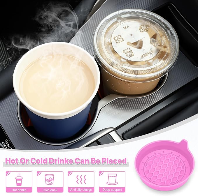 SINGARO Car Cup Holder Coaster, Silicone Cup Holder Insert, Universal Non-Slip Cup Holders, Car Accessories Interior for Women and Man 4 Pack Pink - Image 3