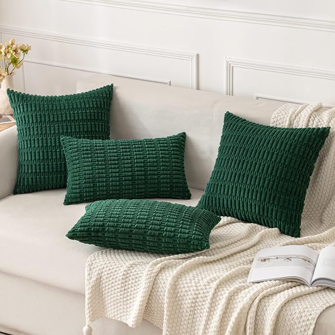 MIULEE Pack of 2 Dark Green Corduroy Decorative Pillow Covers 20x20 Inch Soft Boho Striped Throw Pillow Covers Modern Farmhouse Home Decor for Sofa Living Room Couch Bed - Image 2