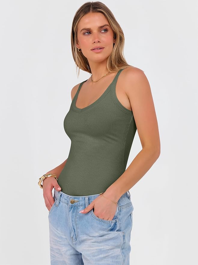 ANRABESS V Neck Tank Tops for Women Ribbed Knit Camisole 2026 Summer Casual Sleeveless Slim Fitted Basic Cami Shirts Clothes - Image 4