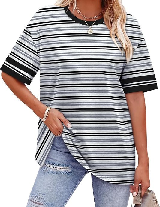 WIHOLL Womens T Shirts Loose Fit Short Sleeve Tees Crew Neck Color Block Summer Tops 2026 Fashion by WIHOLL