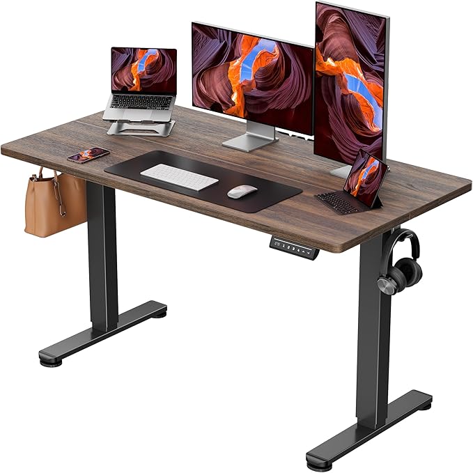 ErGear Height Adjustable Electric Standing Desk, 48 x 24 Inches Sit Stand up Desk, Memory Computer Home Office Desk, Dark Walnut by ErGear