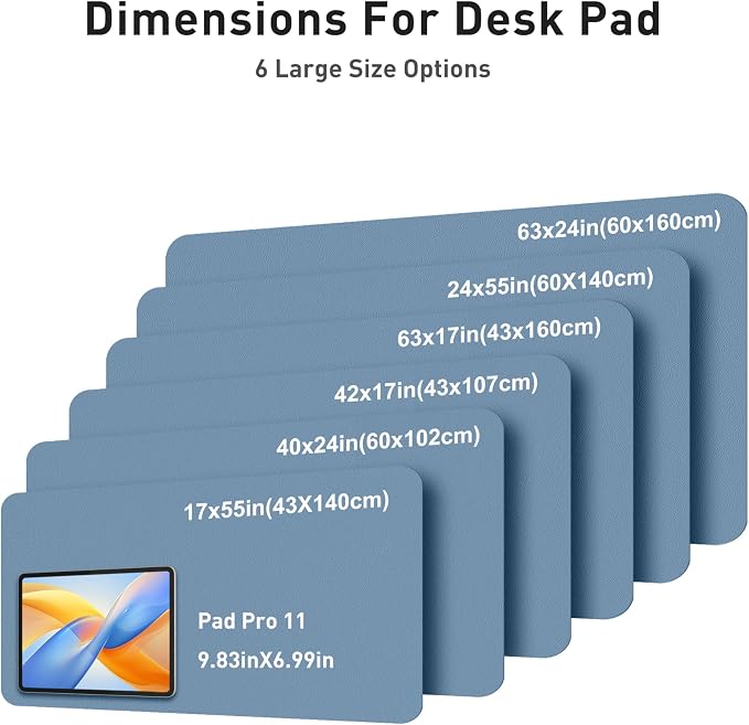Aothia Faux Leather Desk Mat - Large Mouse Pad, Non-Slip PU Leather Blotter, Waterproof Writing Surface for Office and Home (Denim Blue, 63" x 17") - Image 5