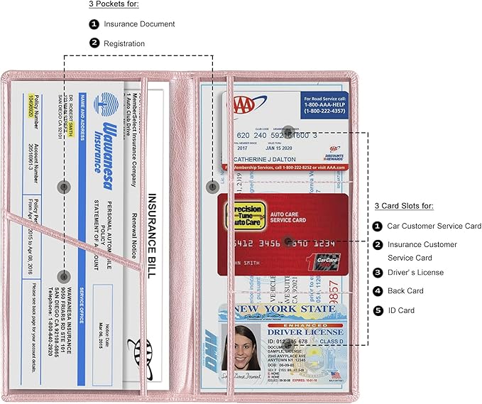 TOURSUIT Car Registration & Insurance Card Holder, Rose Gold | Vehicle License Document Organizer, Glove Box Compartment, Interior Car Accessories, For Women Men - Image 2