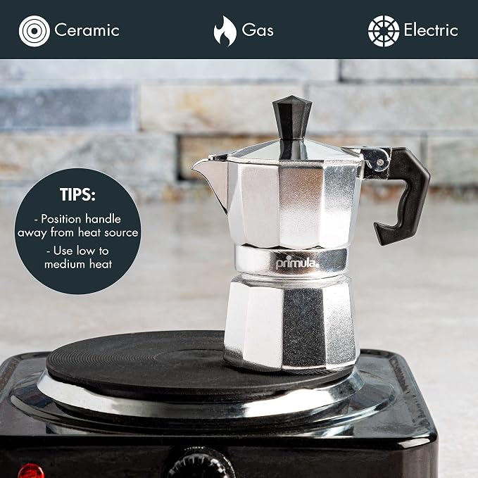 Primula Classic Stovetop Espresso and Coffee Maker, Moka Pot for Italian and Cuban Café Brewing, Greca Coffee Maker, Cafeteras, 1 Espresso Cup, Silver - Image 6