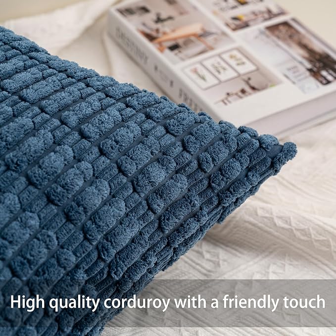 Aegero Pack of 2 Corduroy Decorative Throw Pillow Covers 20x20 InchSoft Boho Striped Pillow Covers Modern Farmhouse Home Decor for Sofa Living Room Couch Bed（Teal） - Image 2