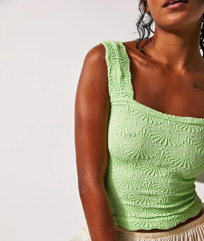 Women's Square Neck Wide Strap Crop Tank Tops Flower Going Out Tops Slim Fit Lettuce Trim Crop Cami Tops - Image 3