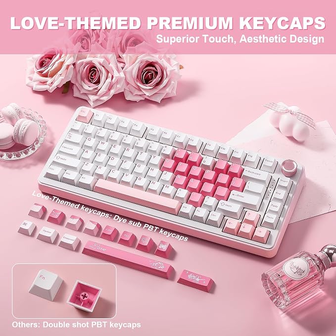 YUNZII B75 PRO 75% Wireless Mechanical Keyboard (White Heart,MilkV2) | Hot Swap Keyboard with Knob, Gasket Mount, Creamy Pre-lubed Switch for Smooth Typing, BT/USB-C/2.4G, for Gaming - Image 7