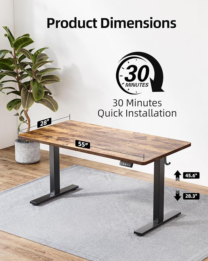 TIQLAB 55 * 28 Inches Standing Desk, Adjustable Height Stand up Desk,Sit Stand Home Office Table with Splice Board, Rustic Brown - Image 3