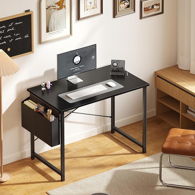 OLIXIS Small Computer Desk, 40 Inch Gaming Desks for Home Office | Writing Study Craft Work Table, Computer Workstation for Bedroom Small Spaces with Storage Bag, Black - Image 2