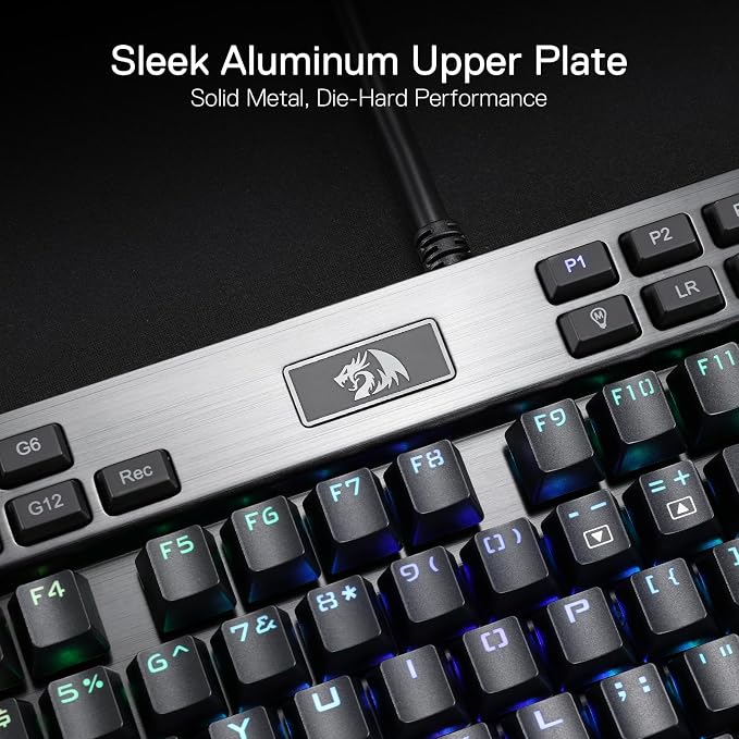 Redragon K550 RGB Gaming Keyboard, 104 Keys + 12 Macro G Keys Wired Mechanical Keyboard w/Aluminum Top Plate, Custom Clicky Purple Switch, Extra USB Port & Wrist Rest - Image 5