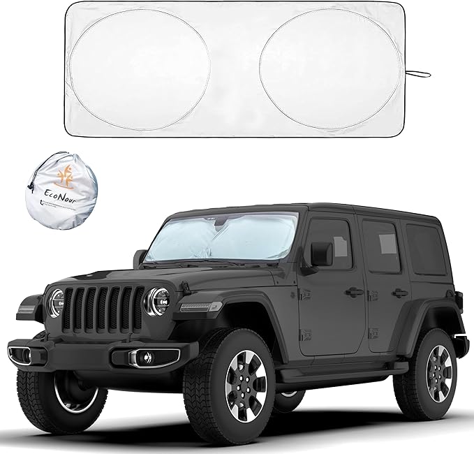 EcoNour Jeep Windshield Sunshade | Sun Visor for UV Rays & Heat Protection | Suitable for Wrangler, Gladiator | Jeep Accessories for Wrangler | X-Small - 60x21 Inches by EcoNour