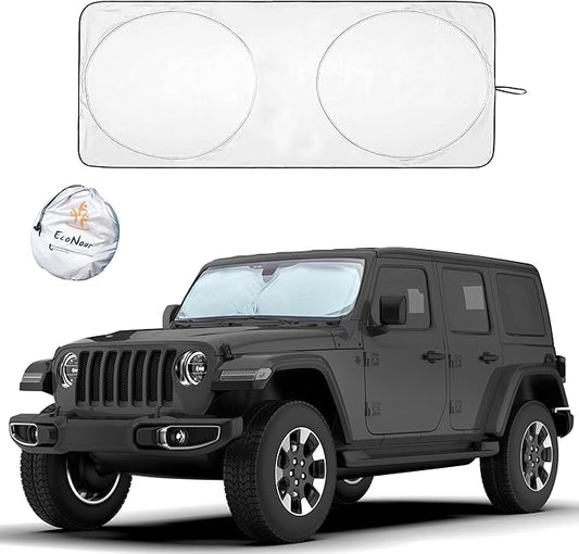 EcoNour Jeep Windshield Sunshade | Sun Visor for UV Rays & Heat Protection | Suitable for Wrangler, Gladiator | Jeep Accessories for Wrangler | X-Small - 60x21 Inches by EcoNour