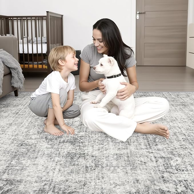 10x12 Area Rug Living Room Rug: Washable Modern Abstract Soft Thin Rug Indoor Floor No Slip Carpet for Bedroom Dining Room Farmhouse Nursery Home Office - Retro Black Grey - Image 9