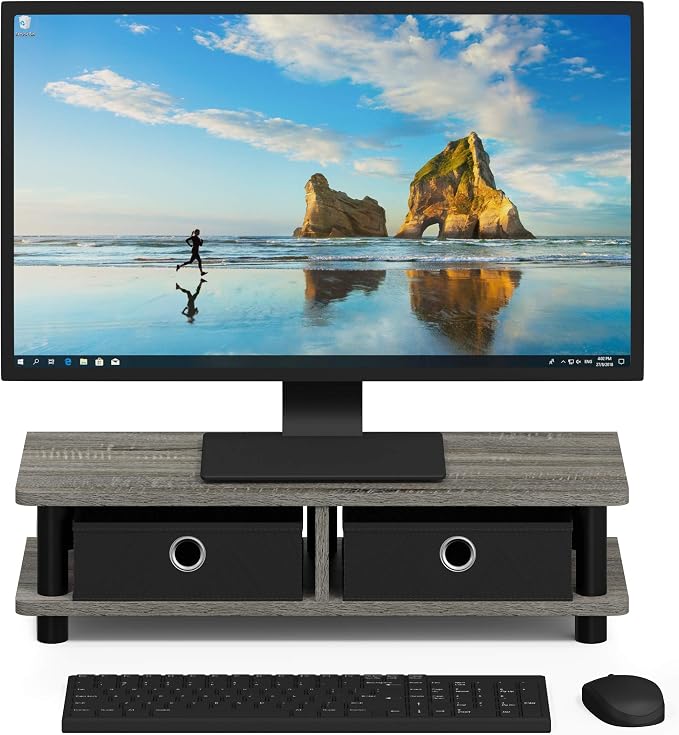 FURINNO Turn-N-Tube Monitor Stand, French Oak Grey/Black - Image 3