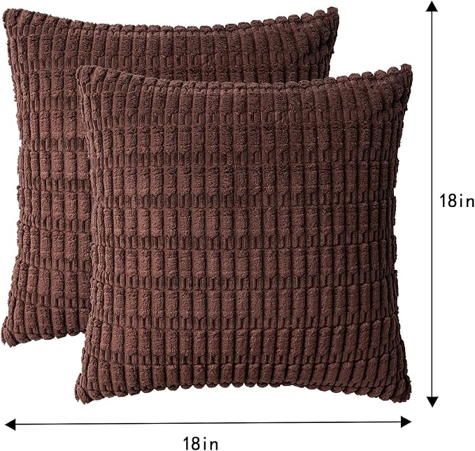 Aegero Pack of 2 Corduroy Decorative Throw Pillow Covers 18x18 InchSoft Boho Striped Pillow Covers Modern Farmhouse Home Decor for Sofa Living Room Couch Bed（Dark Brown） - Image 4