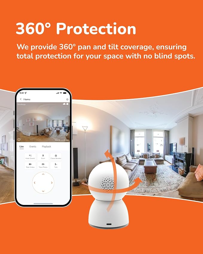 SensForge 2.5K Pan-Tilt Security Camera, 360° Dual-Band WiFi Camera for Home, Free AI Human & Pet Detection, 2-Day Cloud + 64GB SD Storage, Two-Way Talk, Optional AI + Storage Upgrade (1, White) - Image 3
