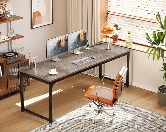 Coleshome 71 Inch Computer Desk with Power Outlet | Extra-long workspace • Fits dual monitors • Stable steel frame • Spacious legroom • Home office & gaming - Image 2