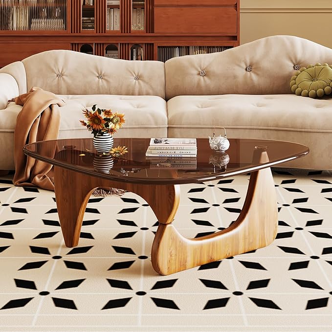 Coffee Table for Living Room Mid Century Modern Center Table with Glass Top and Wood, 36 Inch, Brown/Walnut - Image 8