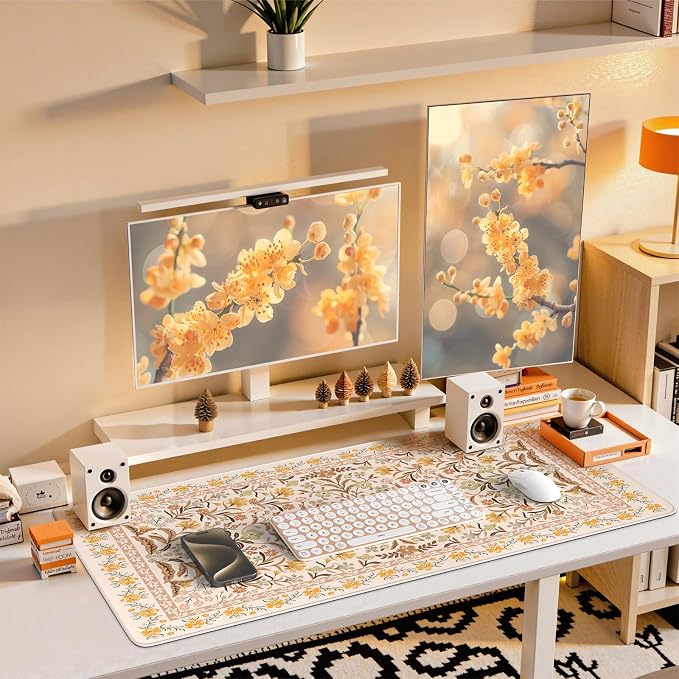 iCasso Desk Matt for Desktop, Cute Desk Pad Mat,35.4x15.7in,Yellow Floral | XXL Large Mouse Pad, Anti-Slip Big Mousepad with Stitched Edges, Keyboard Pad Mouse Mat for Computer - Image 6