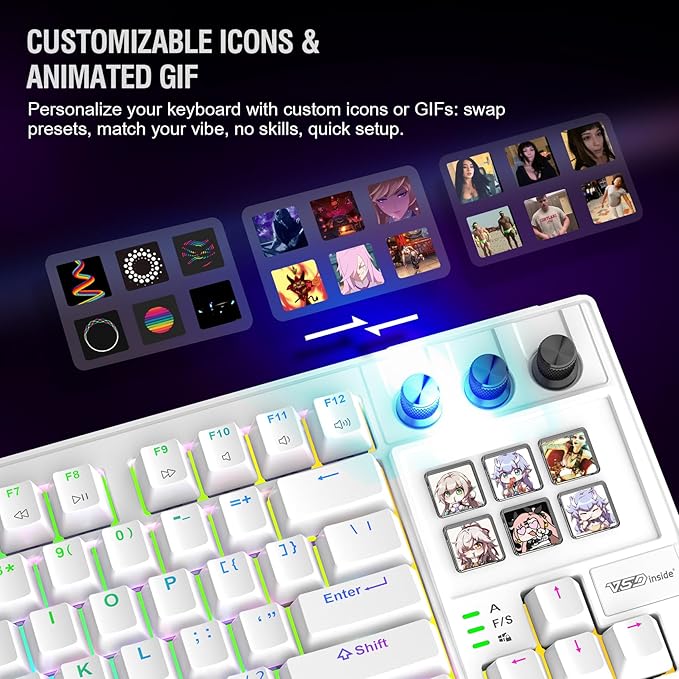 K1 Pro Macro Keyboard, Wired Only Full-Key Programmable On-Board Keypad, Custom Gaming Streaming Mechanical Keyboards with Screen & Knob, Gasket, RGB Backlit, Hot Swappable Shortcut Pad - Image 3