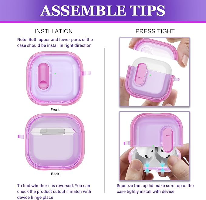 for AirPods 4th Generation Case 2024 with Bright Plated Bezel and Switches, Military-Grade Shockproof Transparent Anti-Yellowing for AirPods 4 Cover, Purple - Image 5