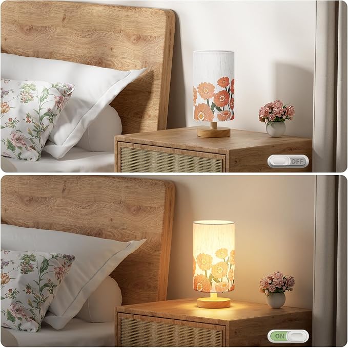 Fenmzee Small Table Lamps (Sunflower Cream Shade, 9" Inline Control) | 3000K LED Blub Included | 680 Lumens | Easy Assembly | Minimalist Design | E26 | for Kitchen | for Kids Room - Image 4