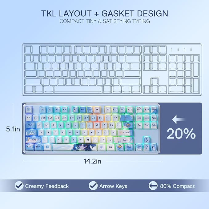 Redragon K707 PRO SE 80% Wireless Gasket RGB Gaming Keyboard, 3-Modes 87 Keys TKL Anime Mechanical Keyboard w/Hot-Swap Socket, Dye-Sub PBT Keycaps & 5-Layer Noise Dampening, Custom Linear Switch - Image 7