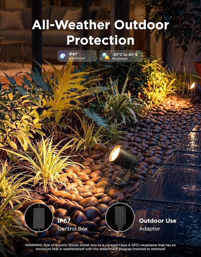 Govee Outdoor Spotlights Lite 4 Pack, IP67 Waterproof Spotlights, APP, WiFi | Landscape Lighting Work with Alexa, Matter and Google Assistant, RGBWIC Color Changing Light for Garden, Yard, Patio - Image 3