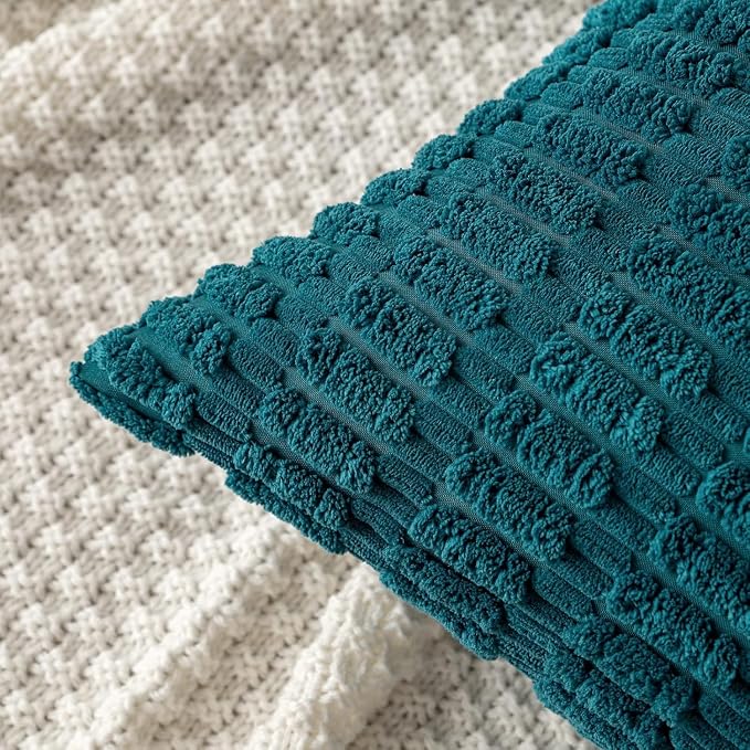 MIULEE Pack of 2 Corduroy Decorative Throw Pillow Covers 20x20 Inch Soft Boho Striped Pillow Covers Modern Farmhouse Home Decor for Summer Coastal Sofa Living Room Couch Bed Teal - Image 6