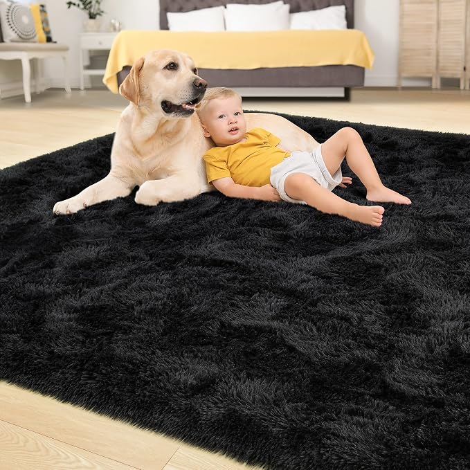 Tepook Area Rugs 10x14 for Living Room, Super Soft Fluffy Rugs for Bedroom, Modern Shaggy Rug Fuzzy Carpets for Kids, Plush Indoor Nursery Home Decor Rug with Non-Slip Bottom, Black - Image 4