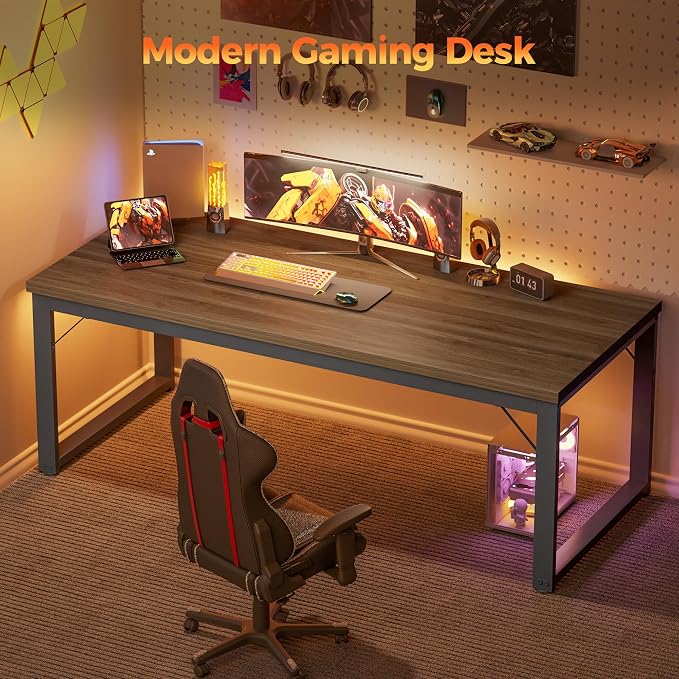 Mericonia 40 Inch Computer Desk, 1" Thick Small Office Table, Walnut | Modern Simple Style, Heavy Duty Industrial Frame, Small Study & Writing Table for Home Bedroom Work - Image 9