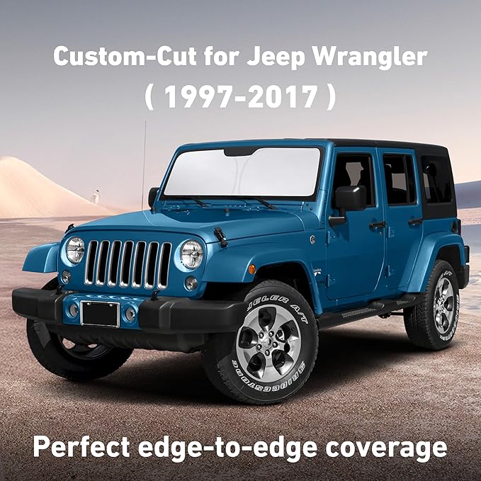 EcoNour Windshield Sunshade Compatible for Jeep Wrangler 1997-2015 2016 2017, Sun Visor for Front Windshield & Window Sun Shade Cover, UV Heat Blocker & Protector, Car Accessories - Image 2