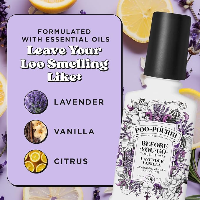 Poo-Pourri Before-You-Go Toilet Spray, Lavender Vanilla, 4 Fl Oz, Up to 200 Uses, Bathroom Odor Deodorizer, Plant-Based with Essential Oils, for Home or Work, Lavender, Vanilla and Citrus Scent - Image 7