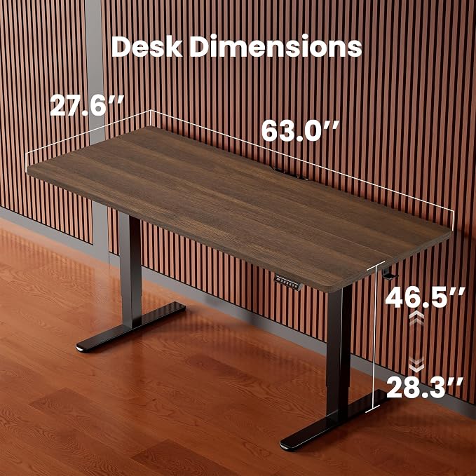ErGear Height Adjustable Electric Standing Desk, 63 x 28 Inches Sit Stand up Desk, Memory Computer Home Office Desk, Dark Walnut - Image 3