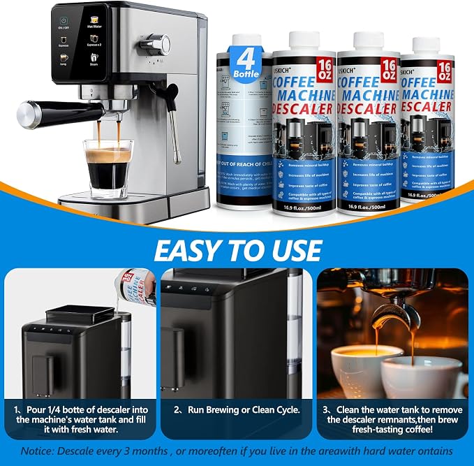 4 Pack Coffee Machine Descaler Descaling Solution -16 Uses,Descaling Solution for Descaling Solution for Keurig, Nespresso, Delonghi,Espresso Machines - Image 6