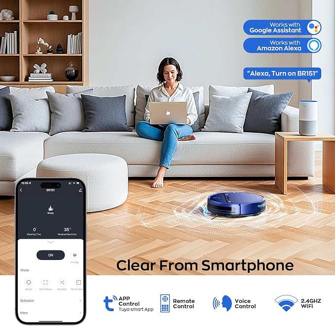 MANVN Robot Vacuum and Mop Combo for Pet Hair, Robotic Vacuum for Hard Floors and Carpets, 2.87'' Ultra-Slim, with 3D Obstacle Avoidance, Wi-Fi/App/Voice Controlled, Self-Charging - Image 3