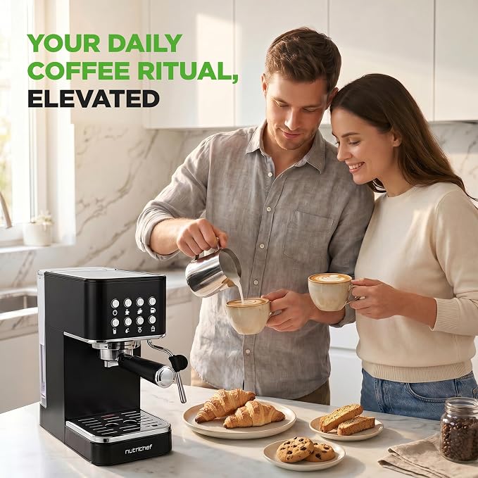 NutriChef 20-Bar Espresso Maker With Milk Frother | Removable 1.8 Quart Water Tank | Coffee Maker for Brewing Espresso, Cappuccino, Latte, Americano & Cold Brew Coffees | Black - Image 9